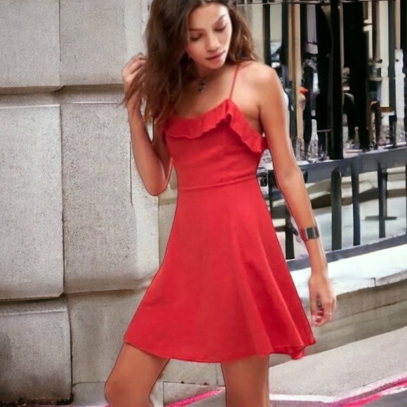 Free People Dresses & Skirts - Free People Gauzy Mini Dress Medium 8 10 Coral Strappy Back Fit + Flare Cotton